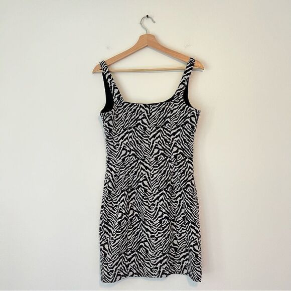 Banana Republic Sloan Zebra Print Square Neck Stretch Sheath Dress Size 6 - Picture 7 of 9